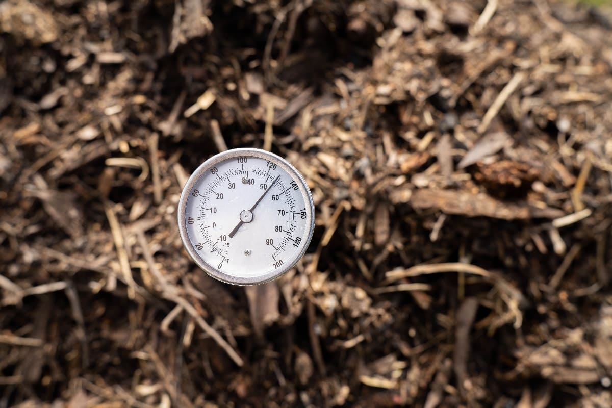 compost pile with a thermometer
