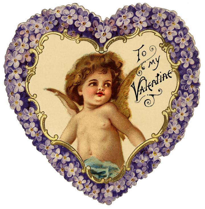cupid in a vintage heart, to my valentine